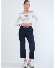 Resim Kadın Beli Lastikli Likralı Yan Cepli Jean Pantolon Lacivert Lacivert 