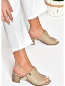 Resim Fox Shoes P555450903 Vizon Hakiki Deri Kalın Topuklu Günlük Kadın Terlik 