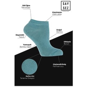 Resim Saysez Bambu Kadın Patik Düz Su Yeşili Mint Renk Çorap Dikişsiz Premium Kutulu 6'lı Paket Renkli 