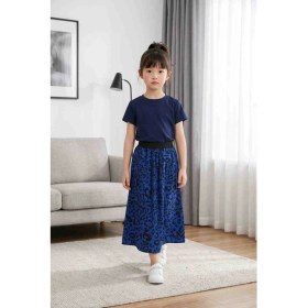 Resim BBS Kız Çocuk Saks Mavisi Leopar Desenli Full Astarlı Uzun Etek 