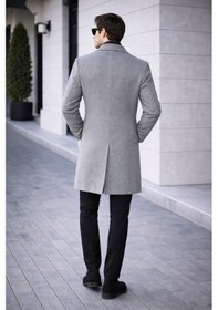 Resim Erkek İtalyan Kesim Uzun Kaşe Kaban Orta Gri Kaşe 