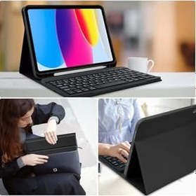Resim M.TK moveteck Apple İpad Air 11 inç 2024 6.nesil Uyumlu Klavyeli Tablet Kılıf Bluetooth Kalem Bölmeli Standlı, lila, Tek Ebat, keyboard-air6-lila 