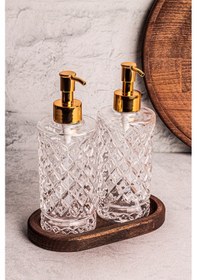 Resim Snippy Bella - Ahşap Stantlı 2'li Cam Sıvı Sabunluk Deterjan Şise 
