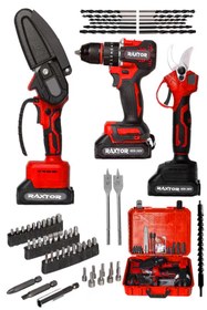 Resim RAXTOR 3 Lü Set Kömürsüz Motor Çift Akülü Şarjlı Matkap Şarjlı Budama Makası Şarjlı Budama Testeresi 