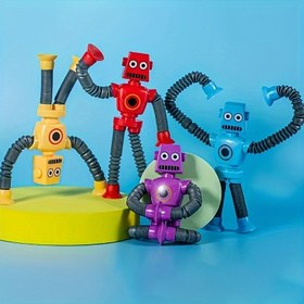 Resim 4 Adet Rastgele Renkli Esnek Eklemli Plastik Robot Oyuncaklar, Emiş Kupaları ile, Araba, Banyo, Yatak Odası için Uygun, Eğitici Yenilikçi Oyuncak, Plastik Malzemeden Yapılmış, Çeşitli Renkler, Noel ve Halloween Kış Hediyeleri için Mükemmel 