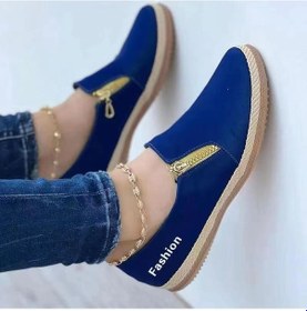 Resim Mavi Bir Beden Sipariş Edin Kadın Spor Ayakkabı Düz Ayakkabı Rahat Yumuşak Taban Fermuar Slip-on Loafer'lar Anne Ayakkabısı Artı Boyutu 35-43 35 Mavi 