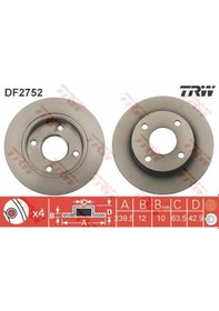 Resim TRW DF2752 Fren Diski Ön Fiesta IV 95- Ka 96- Tourneo Courier 96- / Mazda 121 96- Düz 239Mm 
