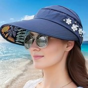 Resim Kadınlar için Yazlık Geniş Kenarlı Güneş Şapkası Çiçek Süslemeli - Hafif Polyester, Ayarlanabilir Kayış, Plaj, Seyahat ve Dış Aktiviteler İçin Koruma, Kıyı Stili 