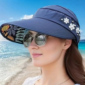Resim Kadınlar için Yazlık Geniş Kenarlı Güneş Şapkası Çiçek Süslemeli - Hafif Polyester, Ayarlanabilir Kayış, Plaj, Seyahat ve Dış Aktiviteler İçin Koruma, Kıyı Stili 