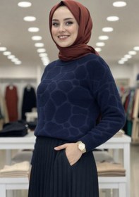 Resim Tesettür Diyarı Cozy Dokulu Tesettür Kazak- Lacivert Standart (36-38-40 Uyumlu) 