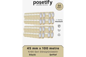 Resim Poşetify 45 mm x 100 Metre Koli Bandı | 84 Adet | Güçlü Yapışkanlı Şeffaf Paketleme Bandı 