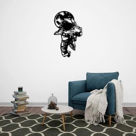 Resim Uzay Astronotu Metal Duvar Sanatı, Ay Dekoru, Siyah Siluet Tasarım, Modern Ev Dekorasyonu (28"X17"/70X43CM) 