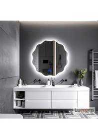 Resim Cirelia Beyaz Led'li Lazer Kumlamalı Lavabo & Banyo Aynası Dokunmatik Sensörlü 70 X 70 