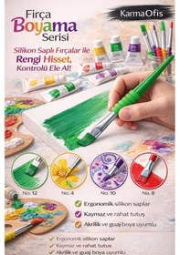 Resim Silikon Saplı Fırça Seti 4 Lü Akrilik, Guaj Ve Tuval İçin Ergonomik Boyama Fırçası Seti 