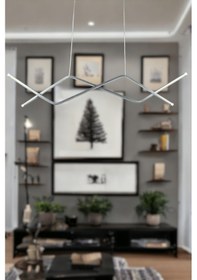 Resim Utku Gri Renk Modern Tasarım Yemek Masası Üstü - Mutfak - Salon Beyaz Led Sarkıt Avize Gri 