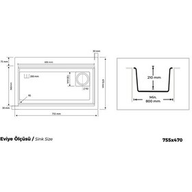 Resim Real Stone Likya 75.5x47 CM Beyaz Granit Mutfak Eviye Beyaz 