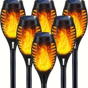 Resim 6 adet akıllı güneş enerjili LED yanıp sönen alev Tiki meşale ışık - açık hava peyzaj dekorasyonu arka bahçe yol ışığı akıllı ışık - otomatik açma/kapama bahçeler, yollar, teraslar vb. için uygun 