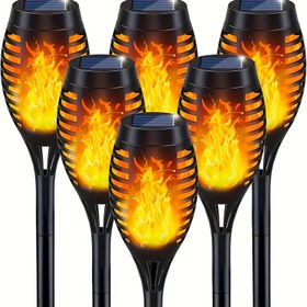 Resim 6 adet akıllı güneş enerjili LED yanıp sönen alev Tiki meşale ışık - açık hava peyzaj dekorasyonu arka bahçe yol ışığı akıllı ışık - otomatik açma/kapama bahçeler, yollar, teraslar vb. için uygun 