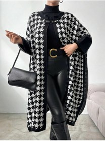 Resim dandissi sport kadın kaz ayağı desenli panço 