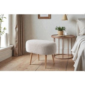 Resim Teddy Ahşap Ayaklı Oval Puf Makyaj Masası Pufu - Ayak Uzatma Pufu - Orta Sehpa Pufu Bej 