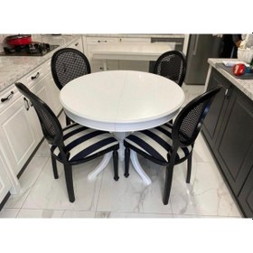 Resim Masifart 100 cm Yuvarlak Baba Ayak Masa + 4 Adet Hasırlı Sandalye Takımı 