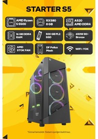 Resim Game Garaj Starter S5 R5-5500 16 GB 500 GB SSD RX580 Free Dos Oyuncu Tavsiye Sistem 