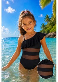 Resim My Kids Wear Kız Çocuk Fırfır Ve Tül Detaylı Tek Parça Mayo. 12837 Siyah 