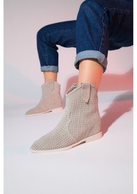 Resim Luvishoes Loivos Bej Süet Hakiki Deri Delikli Kadın Gizli Topuk Yazlık Bot Bej 