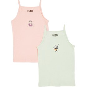 Resim HelloBabymon Kız Bebek 2li Atlet Çiçek Baskılı Bisiklet Yaka Sleeveless 