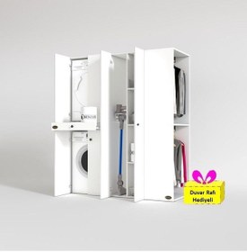 Resim Kenzlife Çamaşır-kurutma Makinesi Dolabı Ve Giysi Dolabı Çekmeceli Eşari Sağ Byz 187 160 60 + Tekli Duvar Rafı Hediye Beyaz 