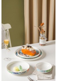 Resim Peacock Modern Altın 24 Parça 6 Kişilik Porselen Yemek Takımı Yuvarlak 