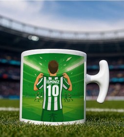 Resim Bk Gift Kişiye Özel Yeşil-beyaz Forma Tasarımlı Hammer Kulplu Beyaz Kupa Bardak, Arkadaşa Hediye, Sevgiliye Hediye, Taraftar Hediyesi Kobitmeyencom347 