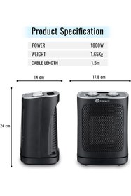 Resim PureMate Seramik Fanlı Isıtıcı, 2 Isıtma Ayarlı 1800W Taşınabilir Elektrikli Isıtıcı 