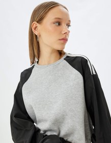 Resim Şardonlu Crop Oversize Sweatshirt Reglan Kollu Bisiklet Yaka Biyeli 