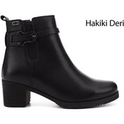 Resim GÖNDERİ(R) Kadın / Kız Siyah Fermuarlı Kalın Topuklu Hakiki Deri Bot 