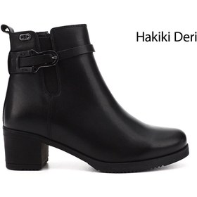 Resim GÖNDERİ(R) Kadın / Kız Siyah Fermuarlı Kalın Topuklu Hakiki Deri Bot 