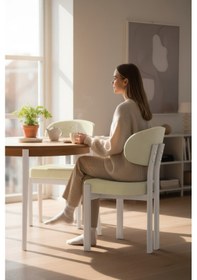 Resim Canisa Dore Serisi 2 Adet Krem Babyface Kumaş Beyaz Metal İskeletli Mutfak Sandalyesi Krem Sandalye Beyaz Ayak 