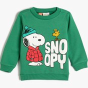 Resim Erkek Bebek Snoopy Sweatshirt Lisanslı Uzun Kollu Bisiklet Yaka Şardonlu Pamuklu 