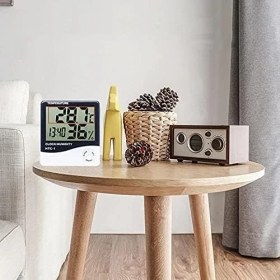 Resim Dijital Termometre Sıcaklık ve Nem Ölçer Higrometre, Masa Tipi Alarm Saatli, Htc-1 Model 