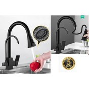Resim OEM Mutfak Evye Bataryası Dual Flow Su Arıtma Çıkışlı Siyah 7 Yıl Garantili 3 Fonksiyon Fiskiye Ithal 