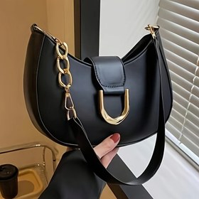 Resim Moda Düz Renk Tek Omuz Çantası, Trendy Hilal Çanta, Nadir Tasarım Kadın Çantası 
