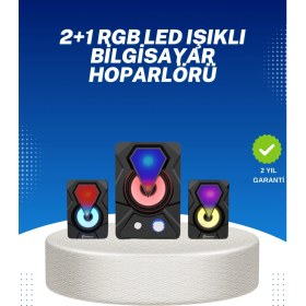 Resim Rgb Işıklı USB Hoparlör Seti 9W Çıkış Gücü Derin Bas 