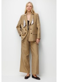 Resim Mixray 4809 Kadın Fular Detaylı Keten Blazer Ceket Camel 