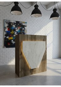 Resim Resital Ledli Karşılama Bankosu G-90 Cm Ofis Kasa Resepsiyon Masası Banko-001-2-8 