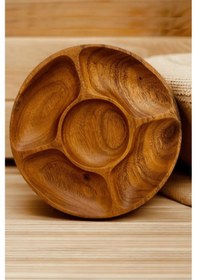 Resim Akasya Yuvarlak 5 Bölmeli Çerezlik Kahvaltılık Sunum Tabağı 33 Cm Kahverengi 