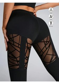 Resim Kadın Yüksek Bel Tül Detaylı Spor Tayt Desenli 