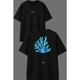 Resim Vsrn Deniz Yosunu Tasarım Ön Arka Baskılı Siyah Oversize T Shirt 