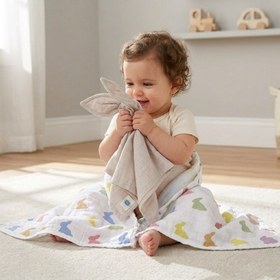 Resim 2’li Müslin Bebek Örtüsü - Rainbow Lapin ve Cotton Grey - 100x100 cm 