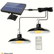 Resim 2'li Lambalı Güneş Enerjili Asma Aydınlatma - Uzaktan Kumandalı, Şarj Edilebilir LED Ampul, Ayarlanabilir Parlaklık, IPX4 Sulu Koruma, Ilık Beyaz & Soğuk Beyaz, Veranda, Kulübe, Ahır, Garaj, Bahçe, Teras İçin | Modern Asma Işık | Uzaktan Kumandalı Aydınlatma 