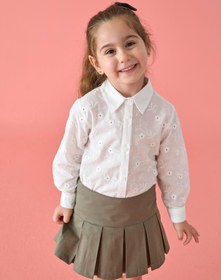 Resim Patique Brode Desenli Pamuklu Kız Çocuk Beyaz Gömlek - 2 Yaş 